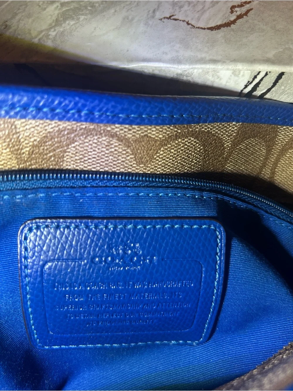 Coach Signature Canvas Zip Top Brown Blue Tote